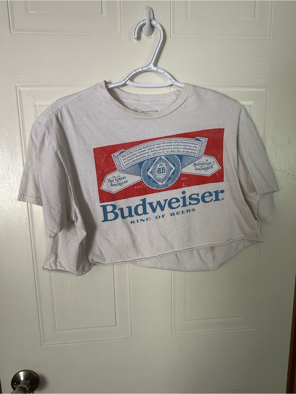Budweiser White Tee with Red and Blue Logo - Kids Cropped Short Sleeve